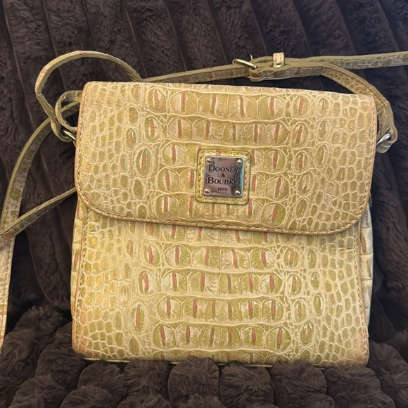 Vintage Dooney & Bourke Purse Orange Canvas Leather Croc Flap Crossbody Bag - Picture 4 of 8